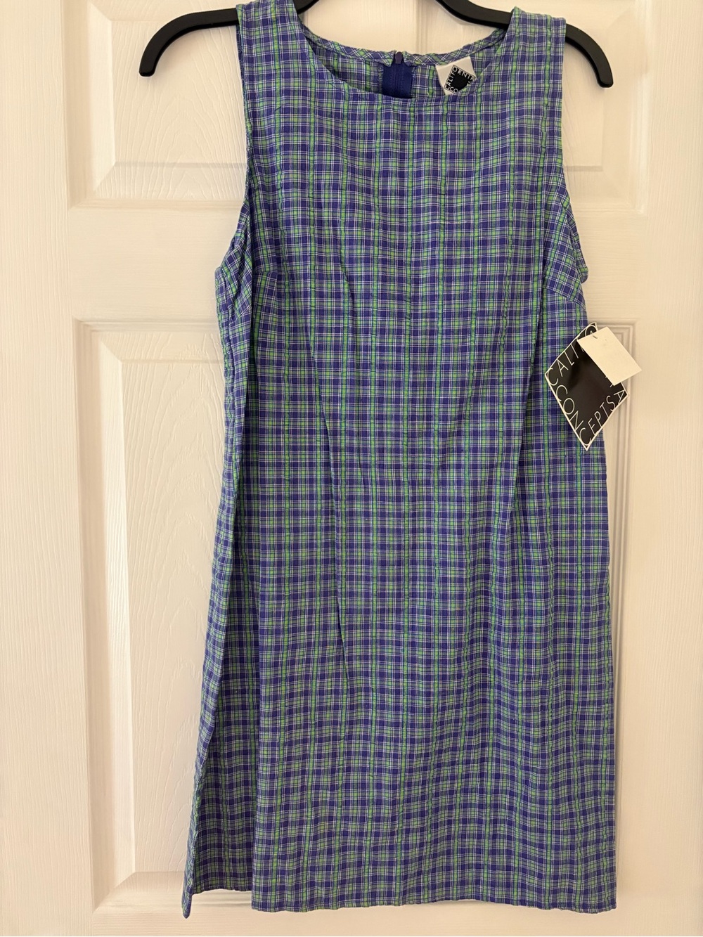 Sleeveless Blue-Green Plaid Mini Dress